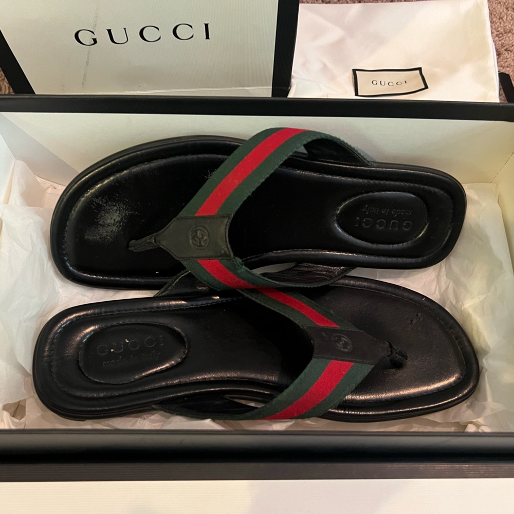 Gucci Web and leather thong sandal Men’s size 7 Women’s size 9